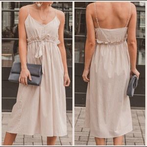 Line & Dot Tan White Striped Ryline Midi Dress Poplin Paperbag Waist Small NWT